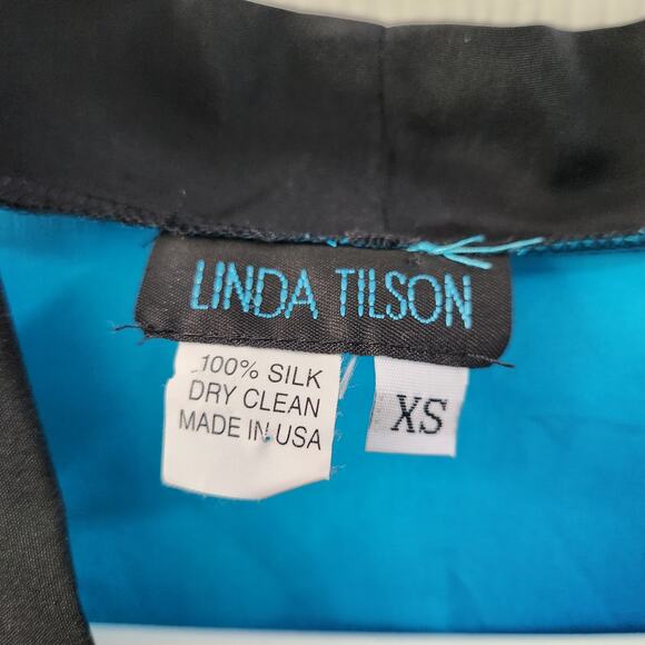Linda Tilson Vintage Silk Top XS Blue & Black Retro 90s Classic Office‎ Chic - Picture 4 of 7